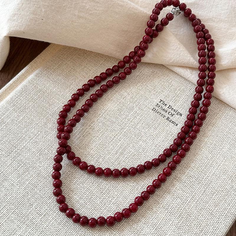 

271 Ожерелье из красного жемчуга из муранского стекла с пряжкой Юаньбао - Новинка осени/зимы, многослойная длинная цепочка для свитера для женщин