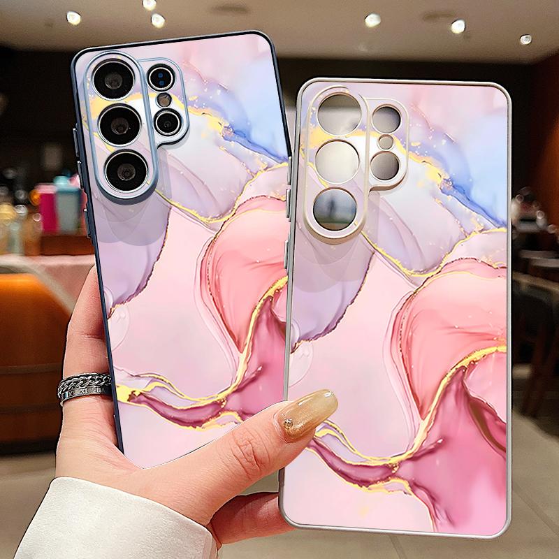 Magnetic For Magsafe Case For Samsung Galaxy S26 Ultra S25 Edge S24 Plus S23 FE S22 A54 A55 A56 5G Pink Marble Pattern Matte Cover