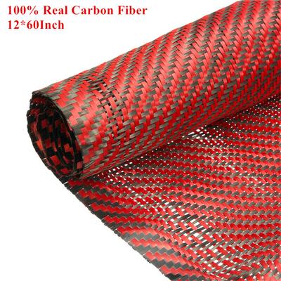 12" X 60" Carbon Fiber Fabric Cloth 3K 2x2 Twill Weave Fabric 220gsm Black & Red