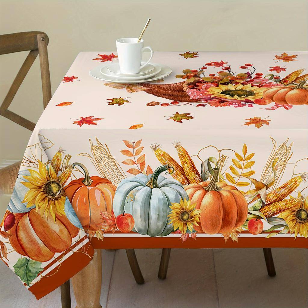 Autumn Pumpkins Sunflowers Tablecloth for Table Decor Fall Harvest Maple Leaf Kitchen Dining Table Cloth Thanksgiving Decoration
