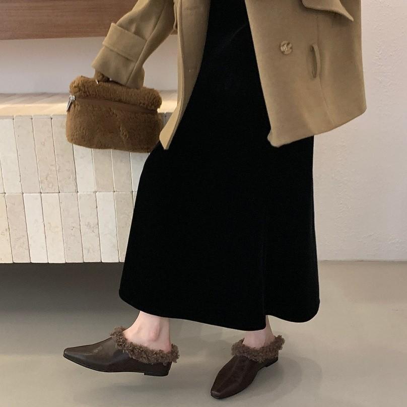 Spot version~ pointed retro single shoes autumn and winter new plush shoes children's warm cotton shoes Doudou shoes