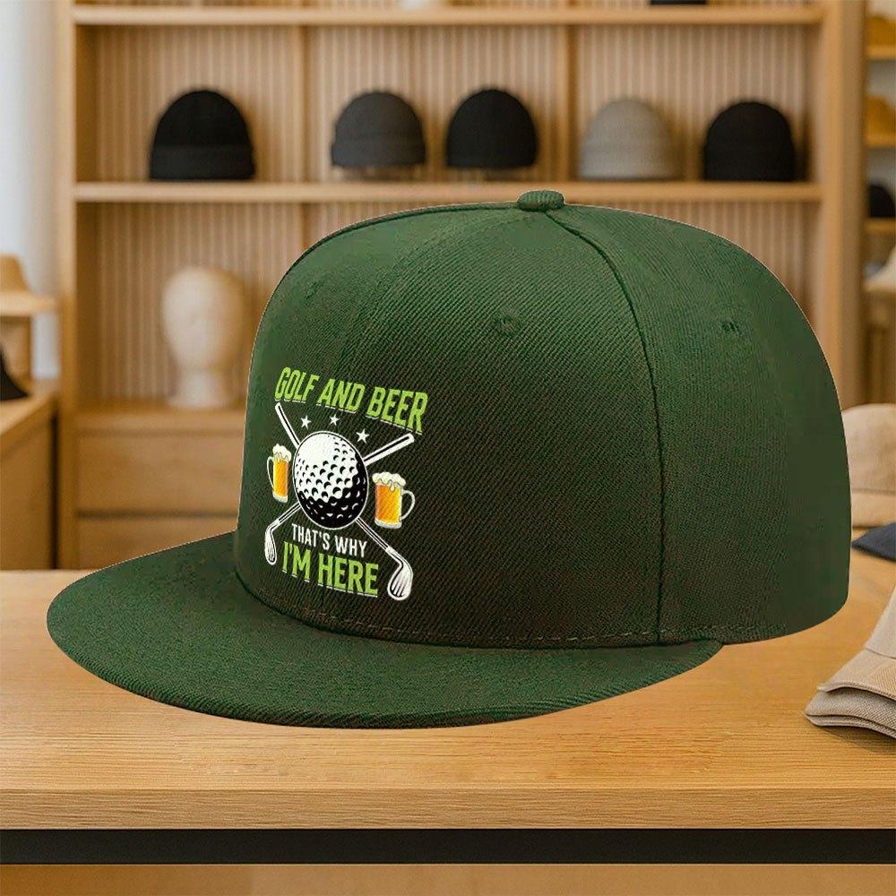 Golf and Beer Thats Why Im Here Print Baseball Cap Polyester Adjustable Snapback Hat for Casual Golf Outings Unisex
