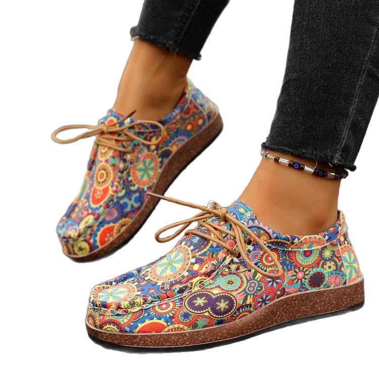 Casual large size light mouth lightweight single shoes autumn bohemian women's comfortable soft-soled flat heels