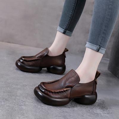Fashion 2024 Natural Cow Genuine Leather Autumn Summer Women Comfy Flats Ladies Loafers Slip On Female Platform Wedge Shoes