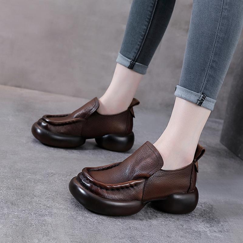 Fashion 2024 Natural Cow Genuine Leather Autumn Summer Women Comfy Flats Ladies Loafers Slip on Female Platform Wedge Shoes