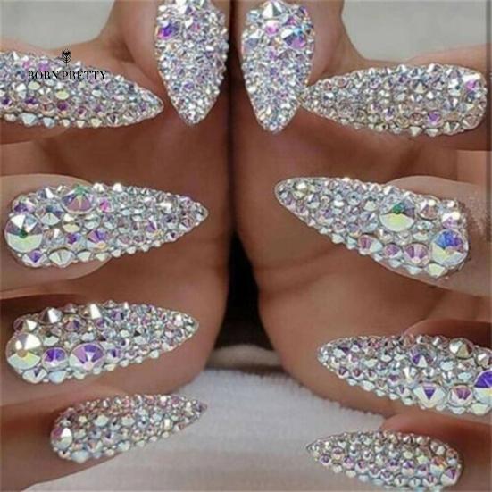 12 Grids Glitter Nails Ornaments Transparent Flat Rhinestone Mixed Shiny Jewelry Manicure Decor