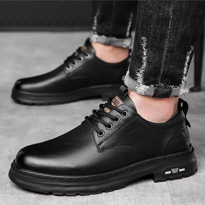 Men's Casual Leather Shoes Designer Trendy All-match Platform Shoes  Men's Business Breathable Leather Shoes