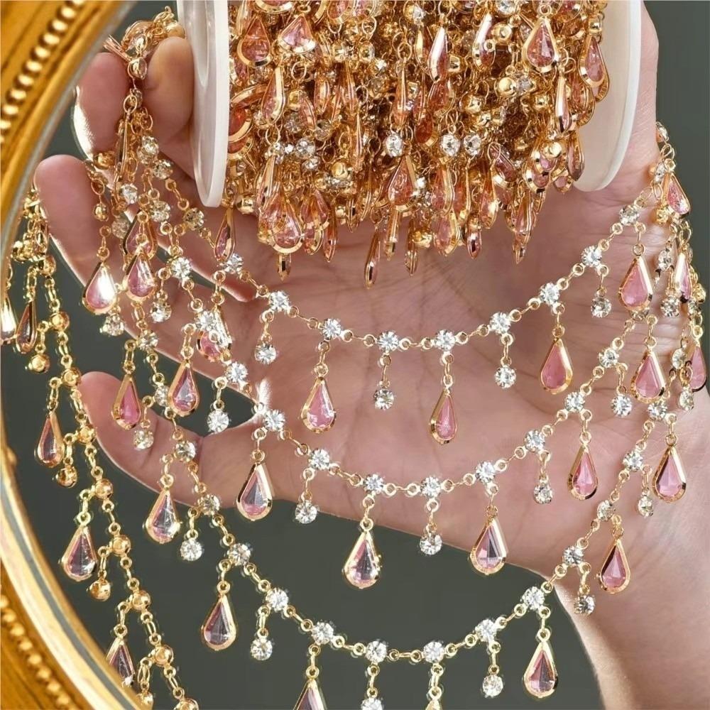 Waterdrop-shaped Bead Chain 1 Meter Length Crystal Glass Chain For Clothing Accessories