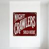 Vintage Rustic Night Crawlers Metal Tin Sign Red Background Distressed White Lettering SOLD HERE Advertising Decor for Bar Club