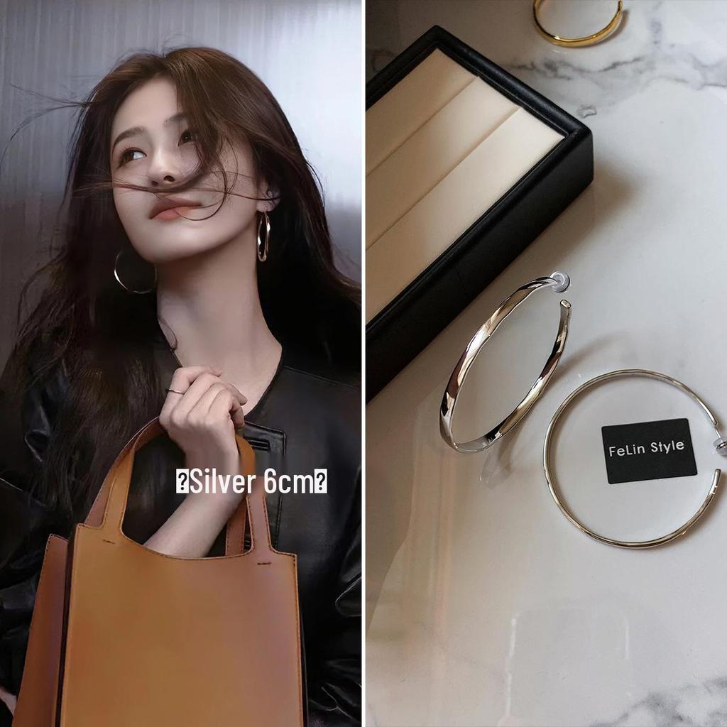 2025 Luxury 999 Pure Silver & Gold Large Hoop Earrings - Elegant, Feminine Design