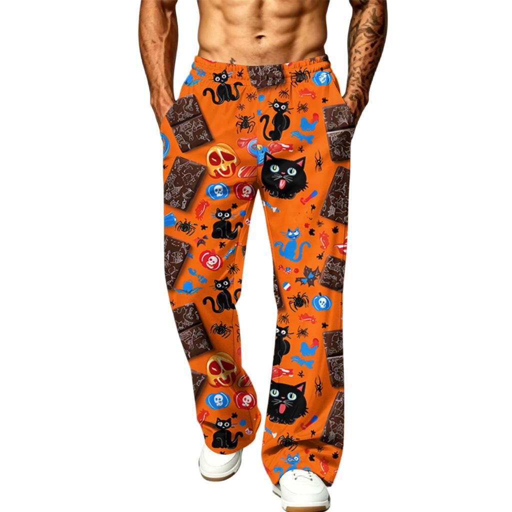 Herren Lockere Weite Beine Cargo Jogginghose mit Taschen Halloween Print für Lässige Outdoor-Kleidung