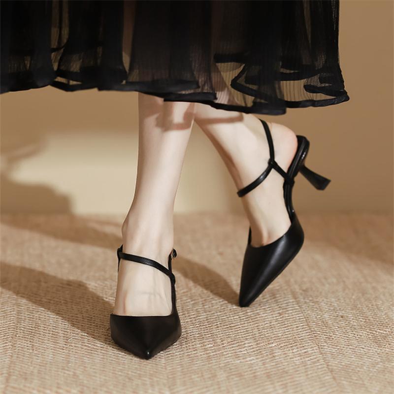 Patent Leather Women Sandals Sexy Pointed Toe Back Strap Buckle Summer Slingback Footwear Ladies High Heel Wedding Party Shoes