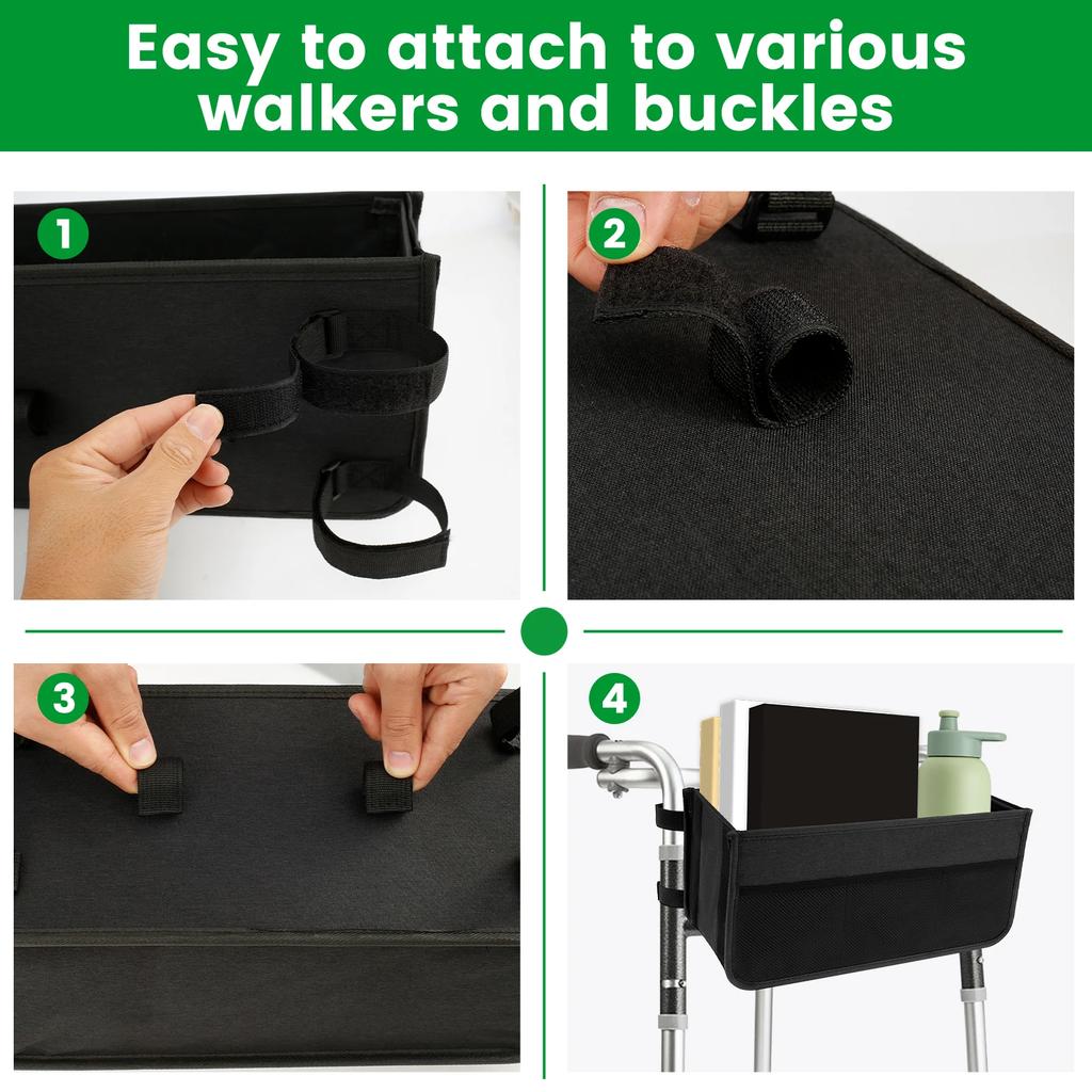 Walker Bag Basket with Cup Holder Foldable Walker Storage Bag 600D Oxford Cloth Waterproof Walker Bag Organizer Bag for Elderly