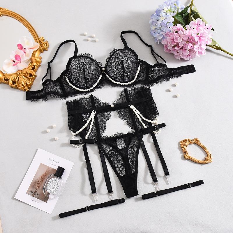 

Сексуальный бюстгальтер перспектива кружево косточки жемчужная отделка сексуальное нижнее белье женщины XL чёрный