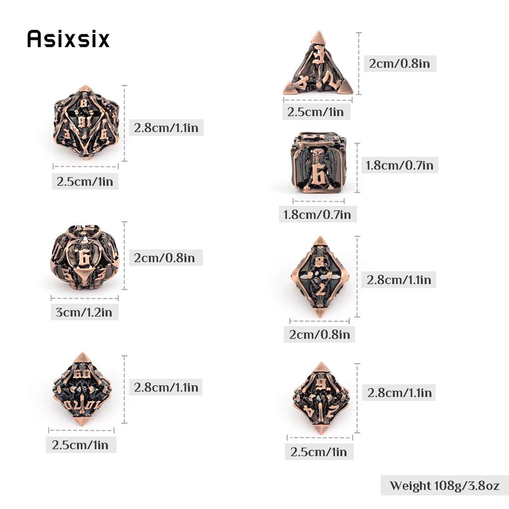 7 ks Copper Bat Kovové kostky Pevný kov Polyedrická sada kostek Vhodné pro RPG stolní hry Karetní hra