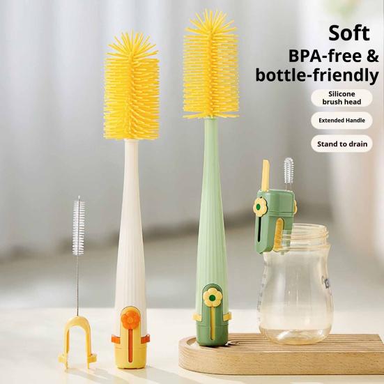 Home Kitchen Gadget 5 in 1 Silicone Cup Brush with Long Handle, Multifunctional Deep Bottle Cleaning Brush, Non-slip Reusable Cleaner for Baby Bottles