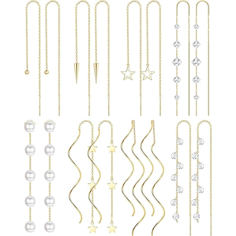 

Diamday 8 pairs chain earrings ladies Popularity pearl zirconia dangling earrings surgical stainless steel Compatible with metal allergies star woman
