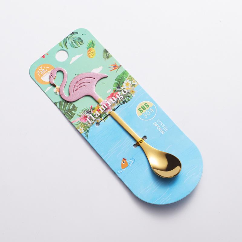 304 stainless steel flamingo shape coffee stirring spoon titanium coated paint creative spoon gift western food