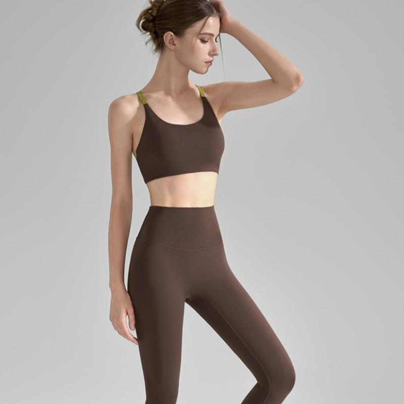 Thin-strapped Color-blocked Sports Bra Cross-back Short Fitness Underwear Shockproof Yoga Vest