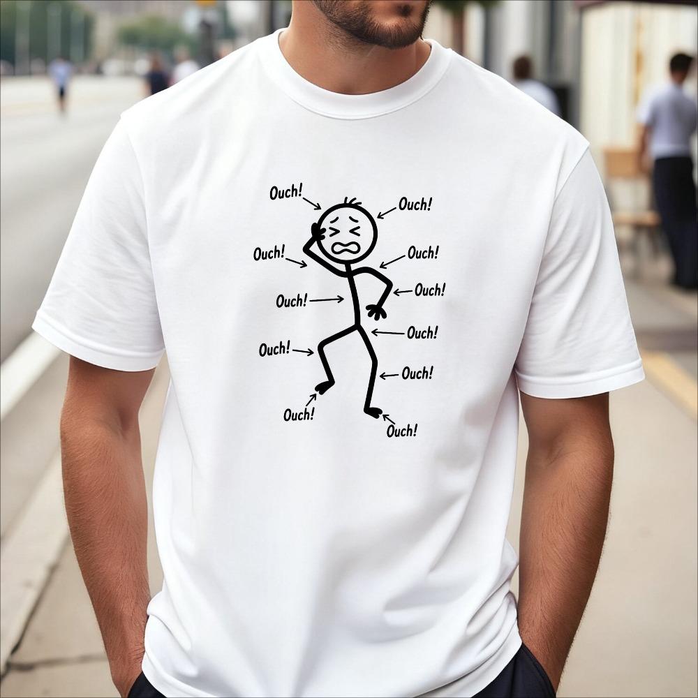 Funny Full Body Pain Graphic Printed Cartoon T-Shirt Short Sleeve Tops Summer Daily Casual Fashion Loose T-Shirt Unisex