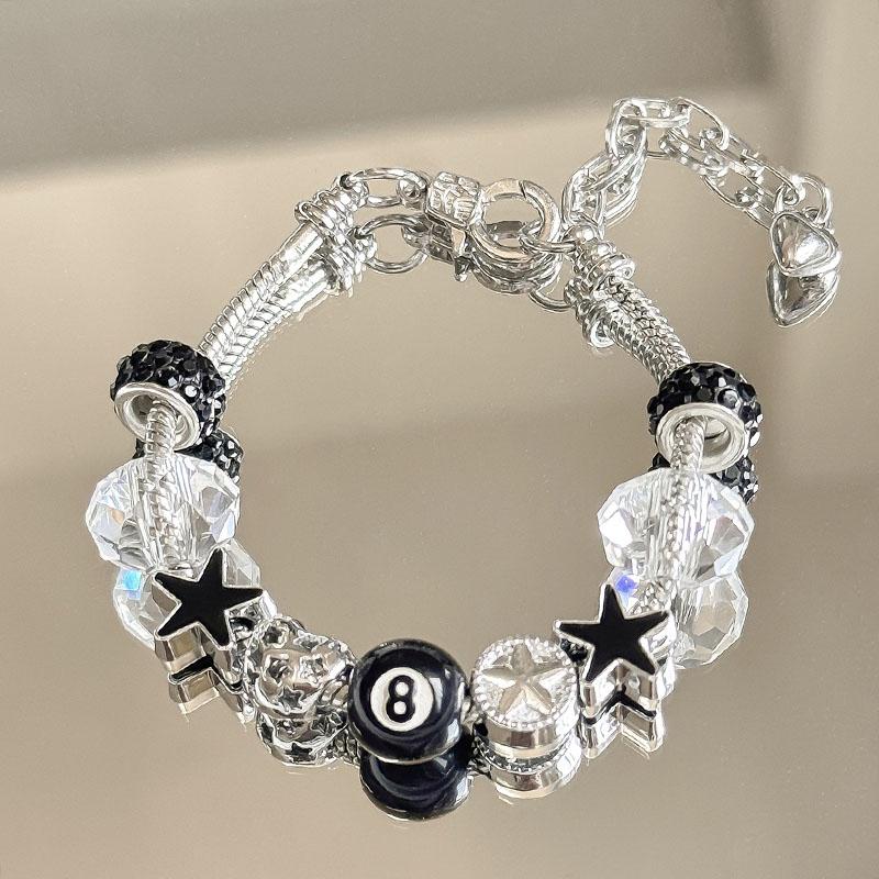 Kryształowe Bransoletki z Koralików z Lucky Cross i Sercem Miłości dla Mężczyzn Kobiet Nowe Czarne z Charmem Czarnej Ósemki i Gwiazdy Ręczne Codzienne Akcesorium