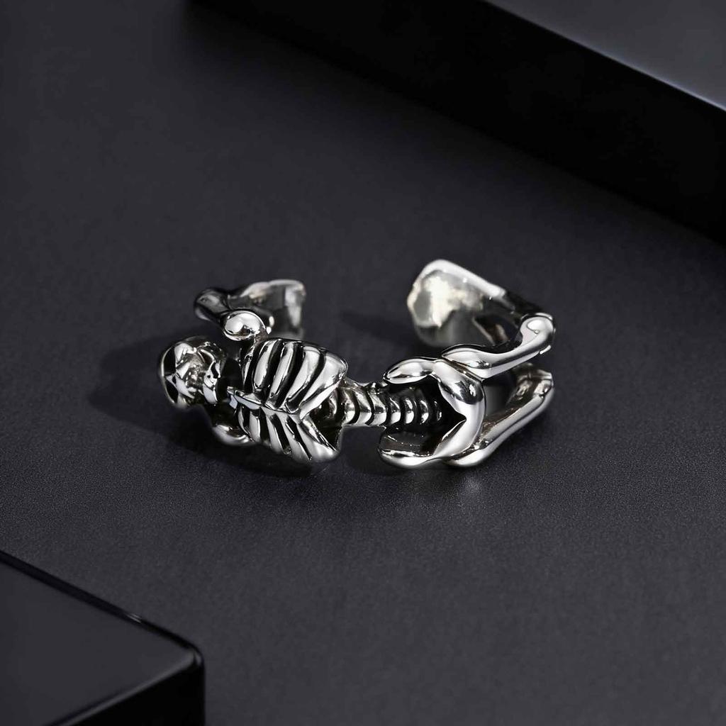 Kreativer Punk-Skelett-Öffnungsring für Männer, Retro Gothic Totenkopf Metallringe, Vintage Hip Hop Finger Schmuck Geschenk für Halloween