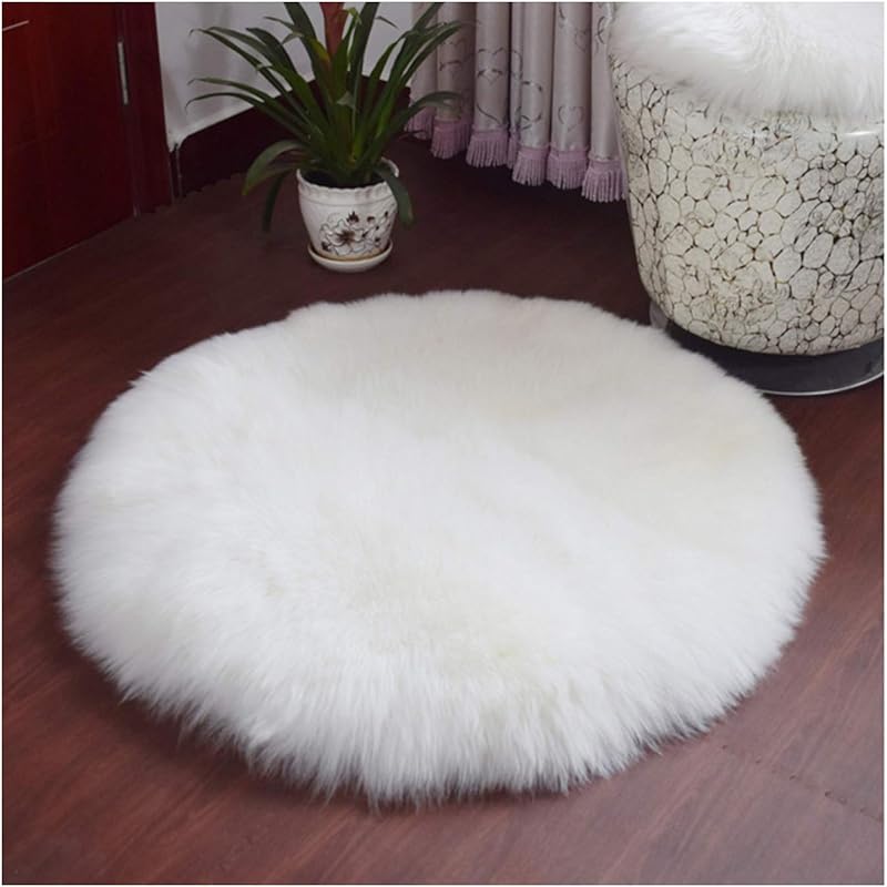 Round Mat Home Decor Faux Fur Sheepskin Rugs Kids Carpet Nursery Bedroom Fluffy Rug Shaggy Area Rug, Diameter 2ft White Diameter 2ft