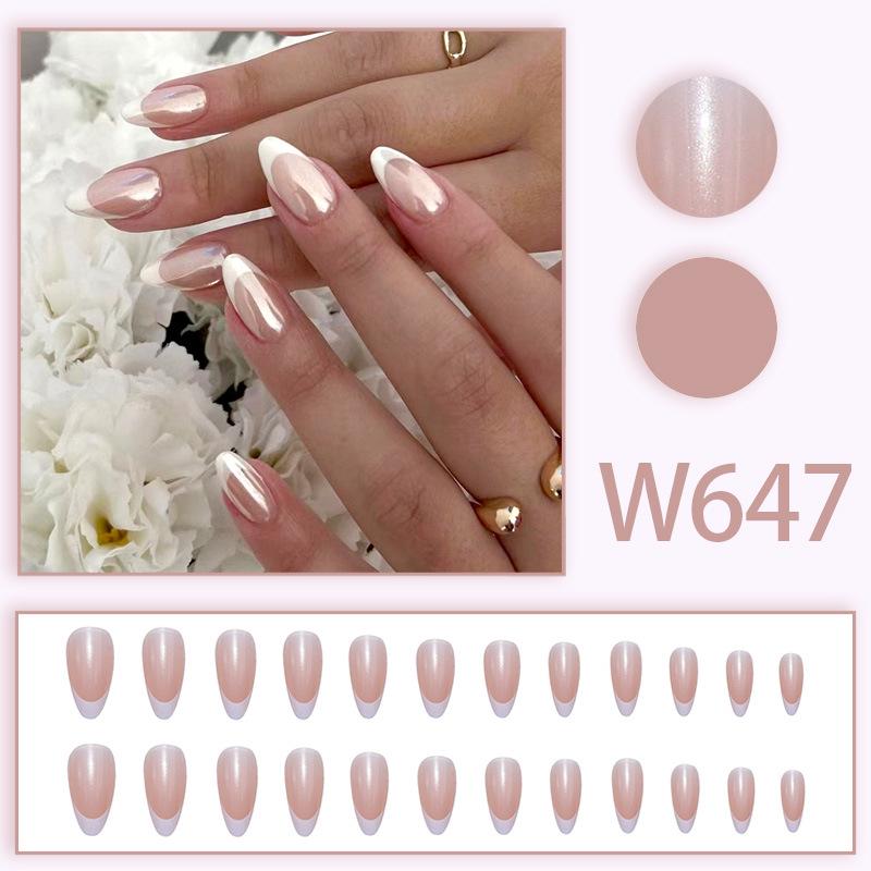 

Французский жемчуг Аврора Накладные ногти - 24 шт., Простые и стильные накладные ногти