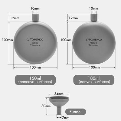 150 ml/180 ml Titan-Flasche, Alkohol, Whisky, Weinflasche mit Nachfülltrichter für Outdoor-Camping