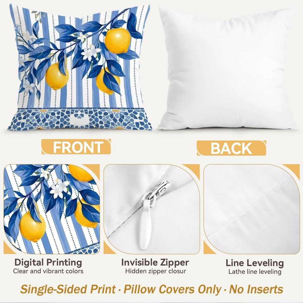 1pcs/4pcs Blue Summer Lemon Cushions Pillowcase Polyester Cushion Cover Throw Pillow Pillowcover Home Car Sofa Decor