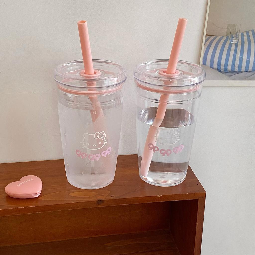 Süßer Cartoon-Katzen-Strohhalm-Wasserbecher Mädchen Hoher Wert Sommer-Wasserbecher Große Kapazität Schreibtisch Saft-Kaffeebecher