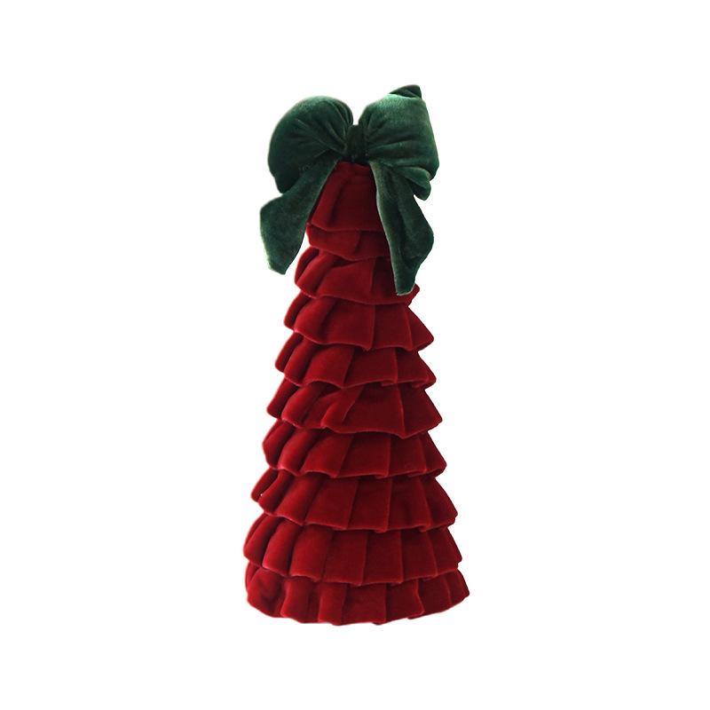 Velvet Layered Christmas Tree Ornament with Red and Green Bow for Festive Decoration