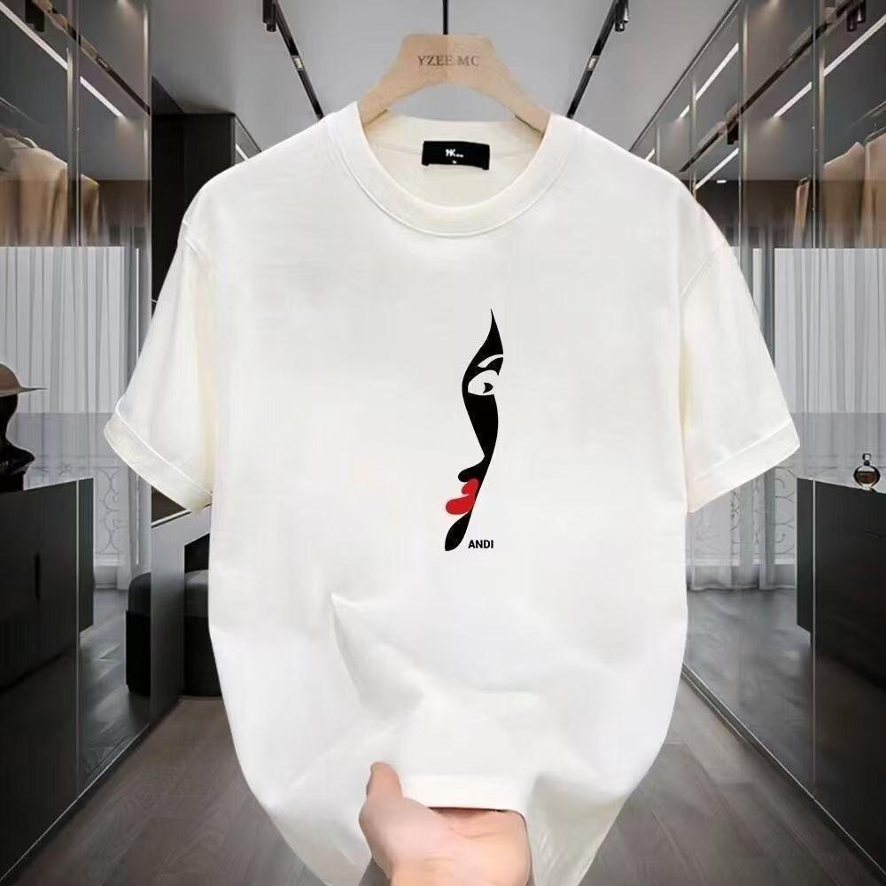 

Модный бренд 100% хлопок футболка с коротким рукавом мужская лето 2025 новый нишевый дизайн чувство хайстрит круглый вырез рукав до локтя топ 4XL