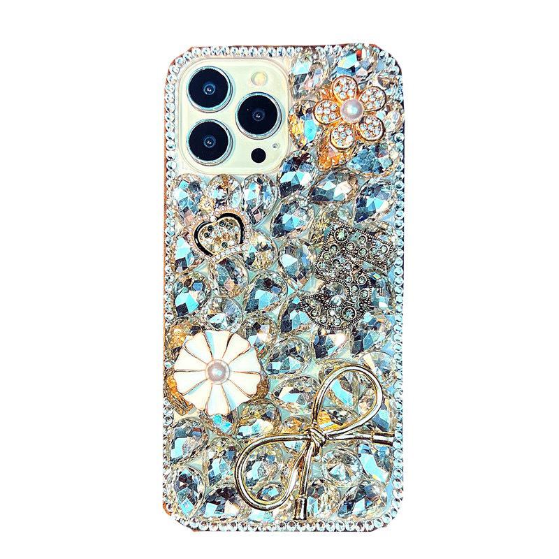 Iphone16Promax Mobile Phone Case Luxury Apple 14 Flowers 15 Hollow Bow 13 Crown Women'S Light Luxury
