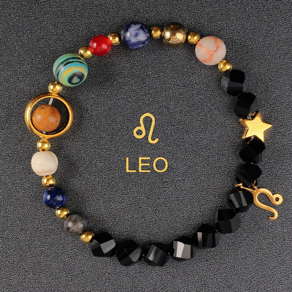 1PC Cosmic Planet Beaded Twelve Constellation Bracelet, Black Stone Twelve Constellation Beaded Bracelet