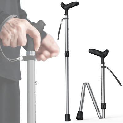 MEDIKEN Folding Cane, Lightweight, 75.5-88cm Long, 6 Adjustable Positions, Unisex, Aluminum, Elderly Care, Stylish, Gift, Extendable, Gray