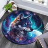 Kosmisches Wolfsportrait Runder Teppich, Teppich für Wohnzimmer Schlafzimmer Sofa Spielzimmer Dekoration, Rutschfeste Fußmatte