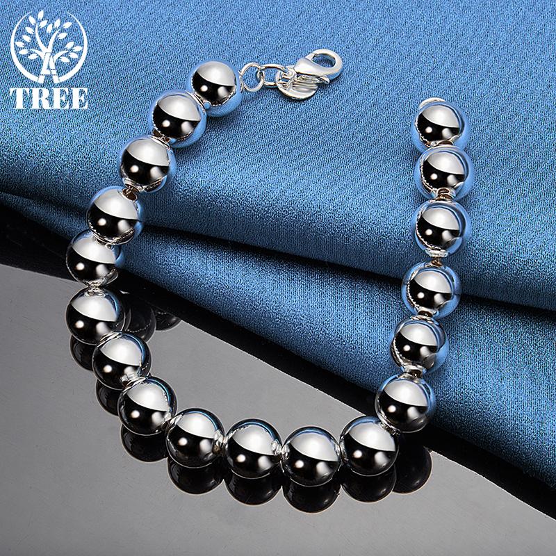 925 Sterling Silver 10mm Hollow Circle Ball Beads Silver Bracelet Jewelry