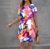 Fashion 3D Print Summer Dress Loose Casual Short Sleeve O-Neck Mini Dress