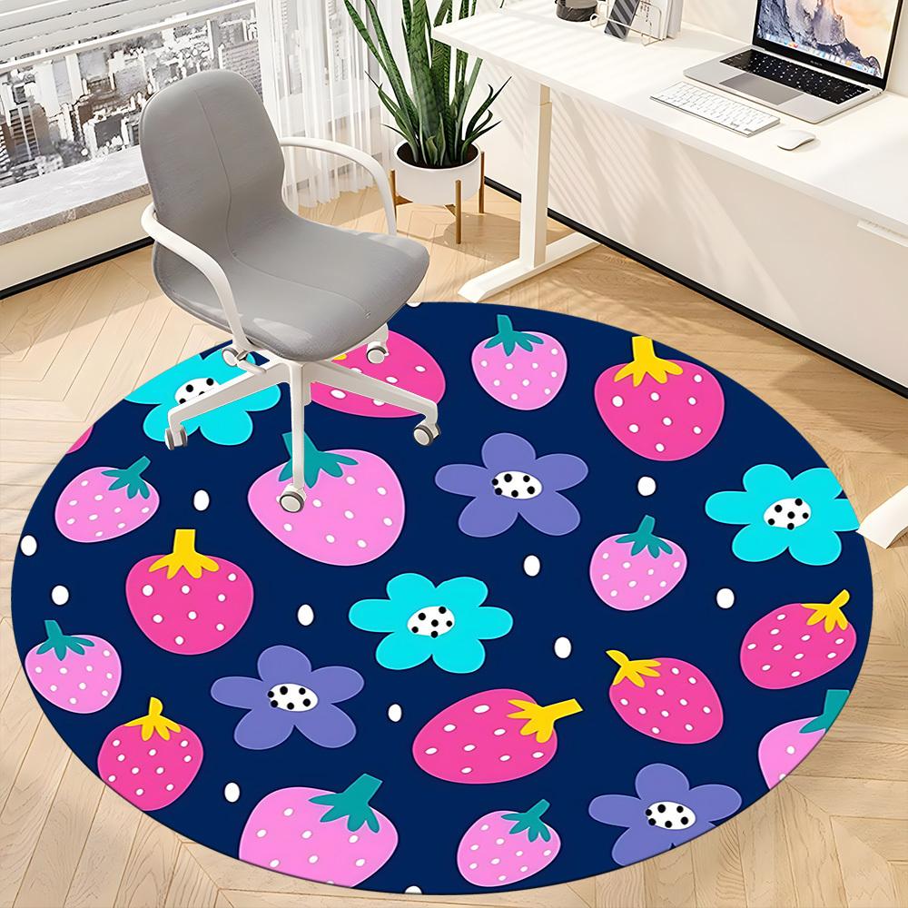 1pc Strawberry Floral Office Round Rug, Non-slip, Soft and Durable Office Rug for Interior Decoration, Perfect for Office,Decoration Yy260204074