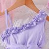 Summer New Sweet Girl's Ribbed Strap Dress Korean Fashion Floral Print A-line Dress