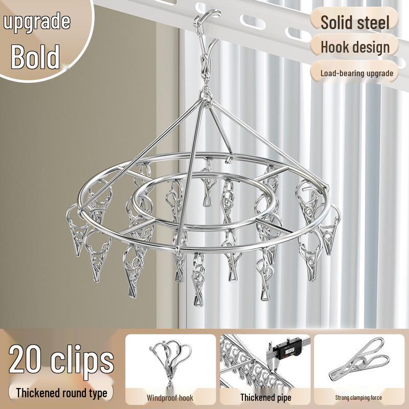 Stainless Steel Multi-Clip Windproof Sock Hanger for Dorm and Balcony Drying