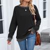 Women's Fashionable Color Blocked Round Neck Long Sleeved Casual Hoodie Top