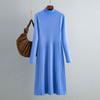 Women's Autumn Winter Plain Knitted Turtleneck Long Sleeve High Waist Sweater Dress