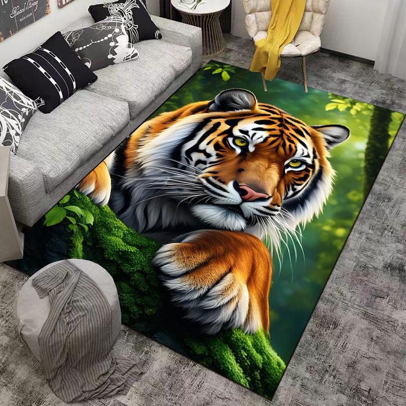 Realistic Tiger Print Carpet for Living Room Decor with Forest Theme Suitable for use as an anti-slip for living room bedroom sofas