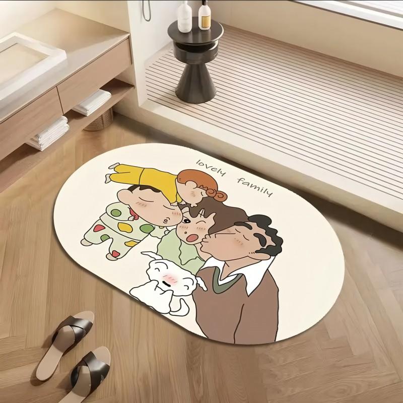 Cartoon Shin Chan Diatomaceous Earth Bath Mat Non-Slip Absorbent Floor Bathroom Kitchen Entryway