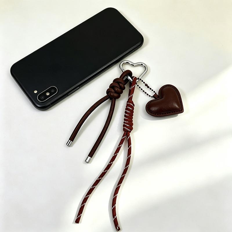 Yogodlns Heart Faux Leather Bag Charm Keychain Braided Rope Pendant Cute Charm Hanging Ornaments Accessory for Women Phone Key