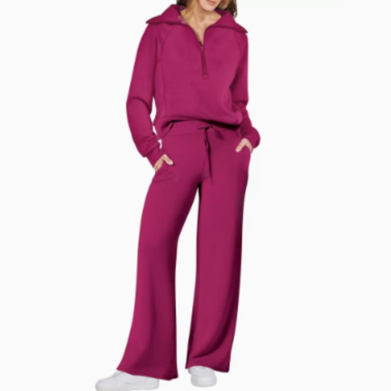 Lässiges Swear Set für Damen für Frühling/Herbst, Reißverschluss Langarm-Sweatshirt und Weitbeinige Hose 2-teiliges Set