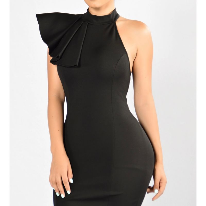 

Export F Home Commute Slim-Fit Fashion New Sleeveless Ruffles Sheath Beautiful Elegance Hepburn Black Dress Black S