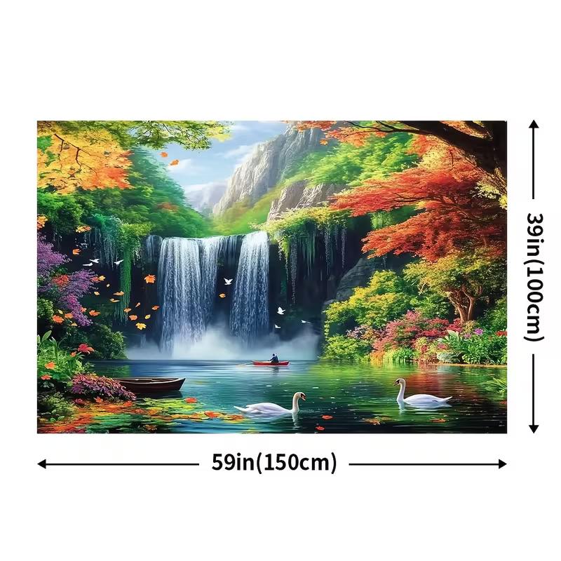 2D Гобелен с изображением живописного озера и водопада, фон с изображением лебедя и природы для дома 47.2x31.5inch/120*80cm